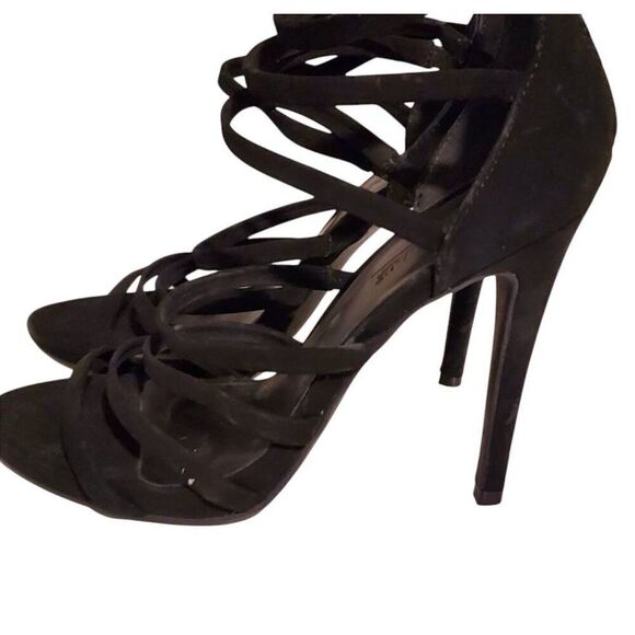 ANNE MICHELLE NEWBEE women's black suede strappy caged open toe high heels 7 - Picture 4 of 6